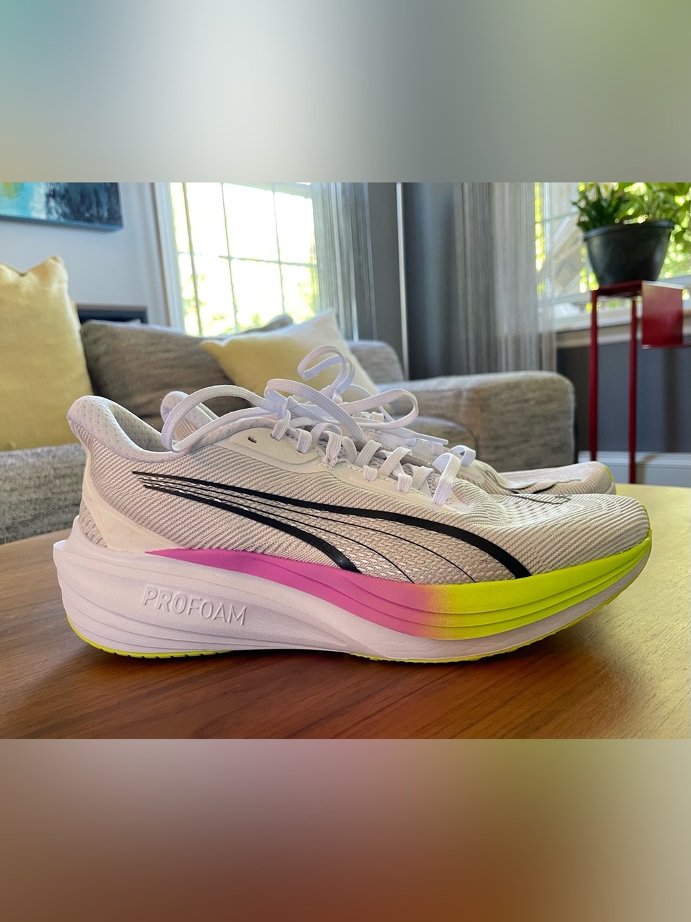 Puma Women's White Running Shoes with Pink & Lime Accents